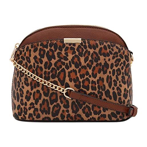 FashionPuzzle borsa a tracolla piccola a cupola con stampa leopardata e cinturino a catena, nero classico/nero, taglia unica
