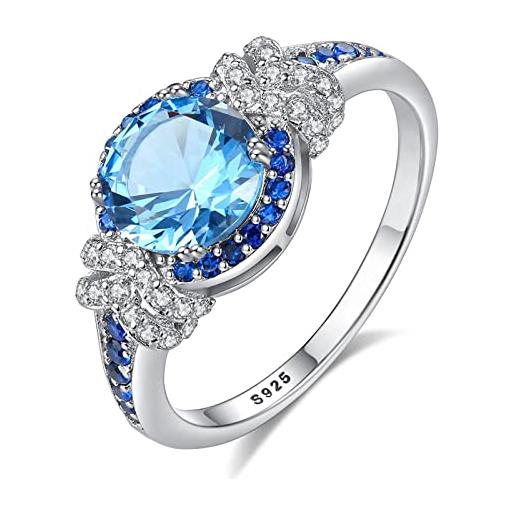 Bellitia Jewelry anello disegnato topazio in argento sterling 925 per lei, anello di anniversario promessa fidanzamento con topazio blu e zirconia per donne madri ragazze