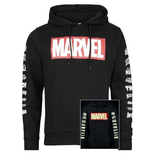 Marvel logo - glow in the dark uomo felpa con cappuccio nero l 65% cotone, 35% poliestere regular