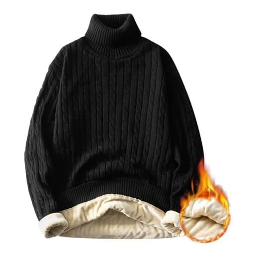 Oanviso maglione collo alto da uomo maglione a maglia in peluche invernale caldo felpa maniche lunghe pullover in maglia slim fit sweatshirt a rete c nero m