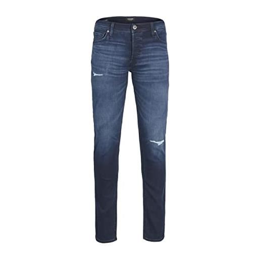 JACK & JONES jeans glenn lavaggio scuro, con piccole rotture alle gambe. 32 33 blu 33w / 32l denim scuro