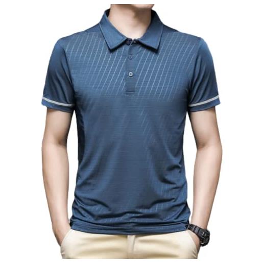 LIRU golf uomo, business da uomo golf blu a righe diagonali t shirt golf tennis camicia estate golf di seta ghiaccio vestibilità regolare camicie a maniche corte top uomo ad asciugatura rapida, s