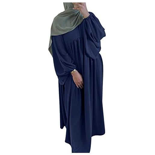 Odizli donne musulmane islamico abaya puff manica lunga corpo lungo abito preghiera saudita dubai arabo ramadan robe, blu scuro, l