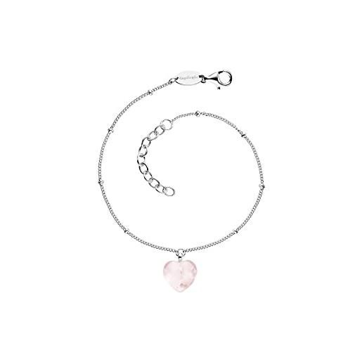 Engelsrufer erb-heart-rq - bracciale da donna con ciondolo a forma di cuore in argento e quarzo rosa, lunghezza: 17 + 3 cm, 20 cm, argento, quarzo