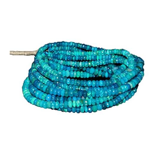 Generic gem emporium - collana con perle di opale di fuoco naturale etiope, realizzata a mano, con perle di opale blu autentiche, da 3 mm a 5 mm, 54 ct, per uomini e donne. , gemma, nessuna pietra preziosa