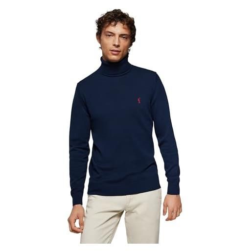 Polo Club maglione uomo collo alto blu marine - maglioni manica lunga - 100% cotone - logo ricamato