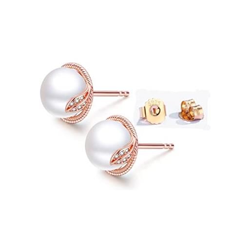 H'Helen orecchini da donna argento sterling s925 placcato oro rosa perle coltivate d'acqua dolce aaaa+ bianco 8-9mm