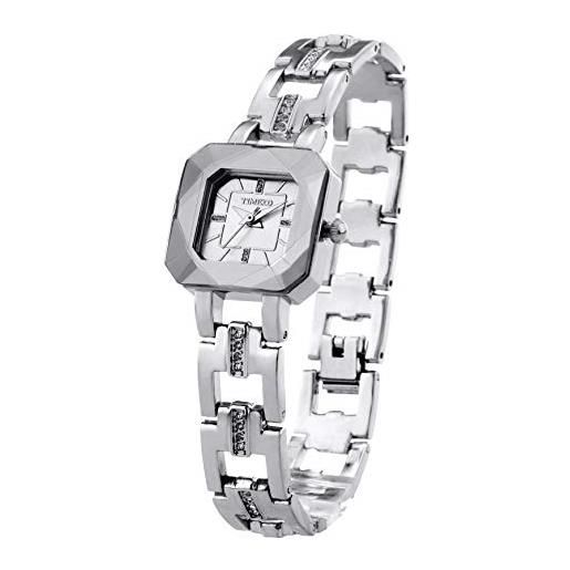 TIME100 orologio donna bracciale al quarzo analogico elegante moda mini in acciaio inossidabile con quadrante quadrato impermeabile(argento)