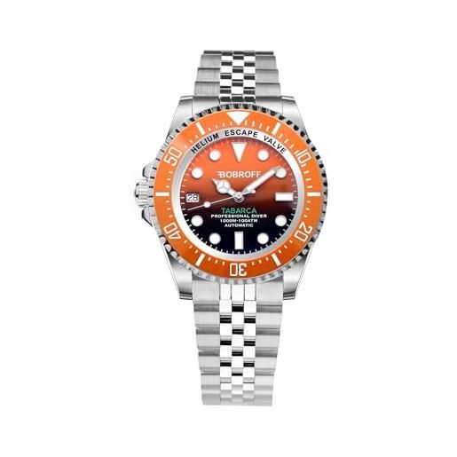 Bobroff - orologio subacqueo professionale da uomo, automatico, 1000 m, arancio, valvola dell'elio bf0004ibn-bfstj