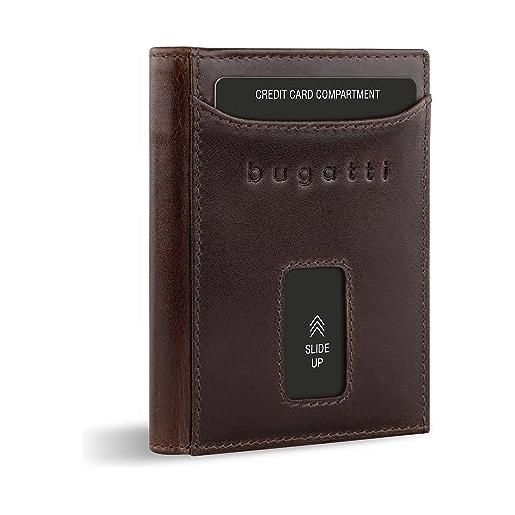 bugatti secure slim mini special portafoglio, xl per monete, rfid, pelle, marrone