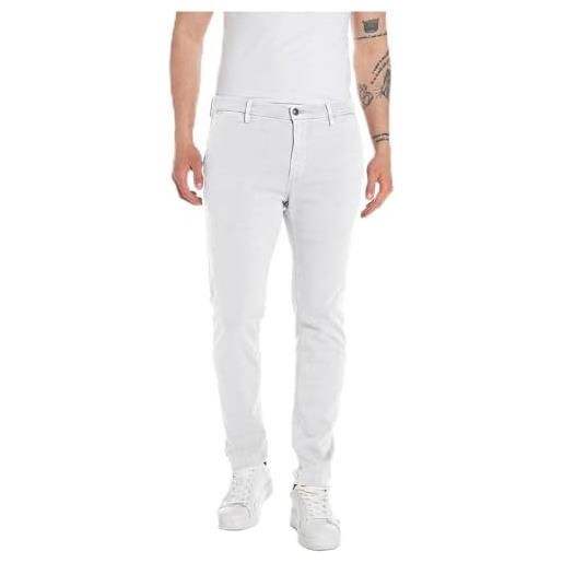 Replay jeans da uomo hyperflex hyperchino colore x-lite con elasticità, bianco (bianco 120), 27w / 30l