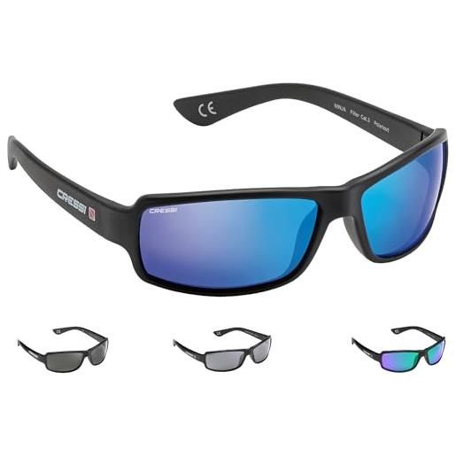 Cressi ninja sunglasses, occhiali ultra. Flex sportivi da sole polarizzati con protezione uv 100 unisex adulto, arancio-lente specchiata blu, taglia unica