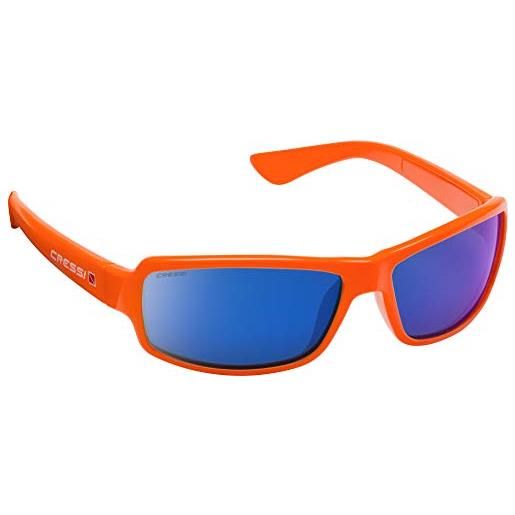 Cressi ninja floating, occhiali galleggianti sportivi da sole polarizzati con protezione uv 100 uomo, arancio/blu/lenti specchiate, taglia unica