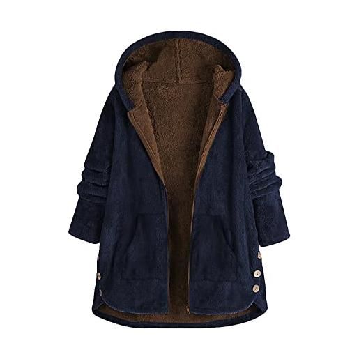 Superdry lalaluka cappotto da donna con cappuccio e tasca con bottone, giacca invernale con cappuccio, blu marino, xl