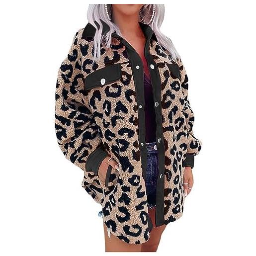 WOXIHUAN giubbotto invernale da donna cappotto in pelliccia sintetica leopardo stampato taglie forti maglione felpa giacca con cappuccio in temperamento con manica a elegante di lusso in tinta pelliccia visone