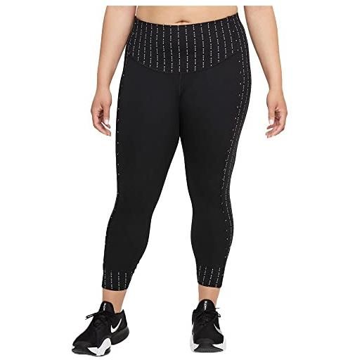Nike w nk one lx df icnclsh mr 7/8 leggings, black/(clear), l donna