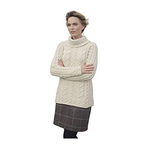 Aran Woollen Mills maglione aran lavorato a maglia con collo ad anello in lana merino supersoft (naturale, l)