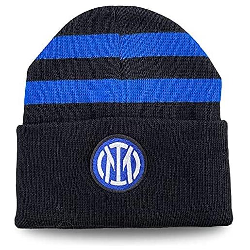 Inter berretto invernale con ribalta nuovo logo con righe, acrilico, unisex adulto, nero/blu, taglia unica