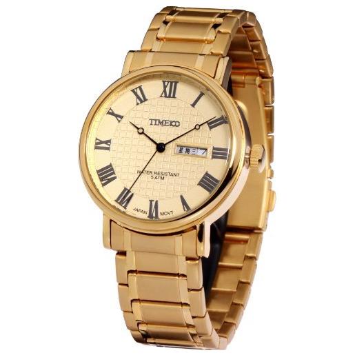 TIME100 orologio automatico al quarzo da uomo con datario in acciaio inossidabile impermeabile orologio da polso elegante regalo per uomo(oro)
