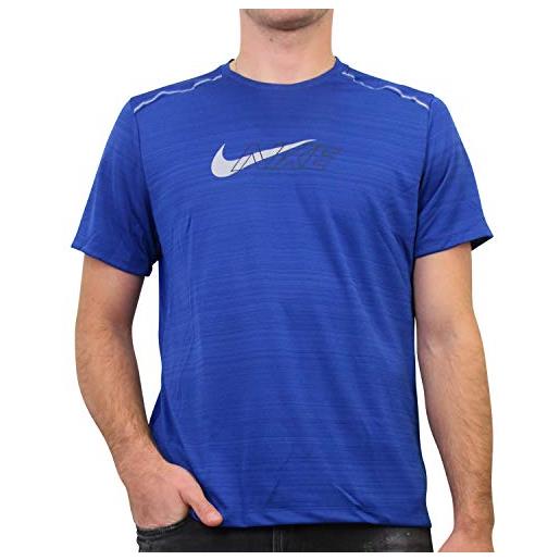 Nike df miler flash nv tee, maglietta a maniche corte uomo, blu (indigo force/reflective silv), xxl