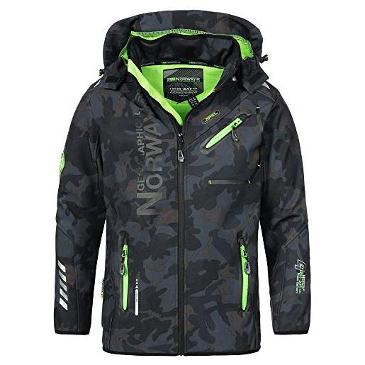 Geographical Norway, giacca impermeabile da uomo in softshell, adatta per attività all'aperto, con cappuccio, blu navy/verde. , m