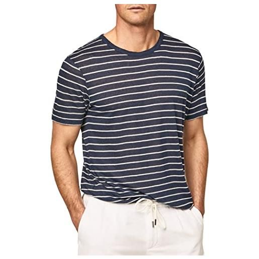 Hackett London linen knit strpe tee, t-shirt, uomo, blu (night navy), 3xl