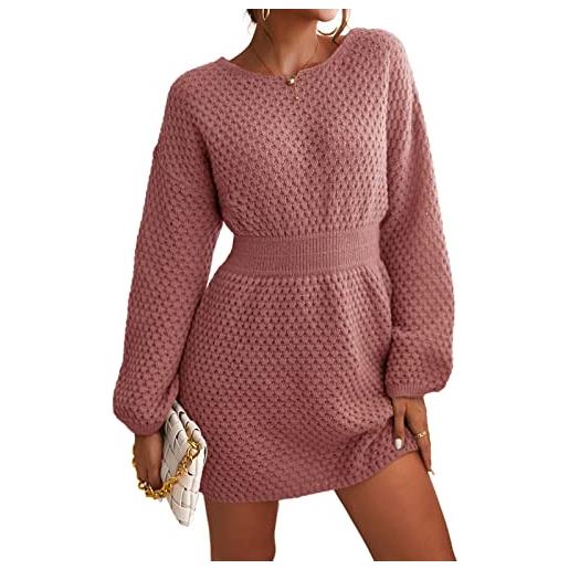 CUPSHE abito casual da donna aderente a maniche lunghe pullover maglione abito solido autunno inverno casual abiti a maglia, rosa, s
