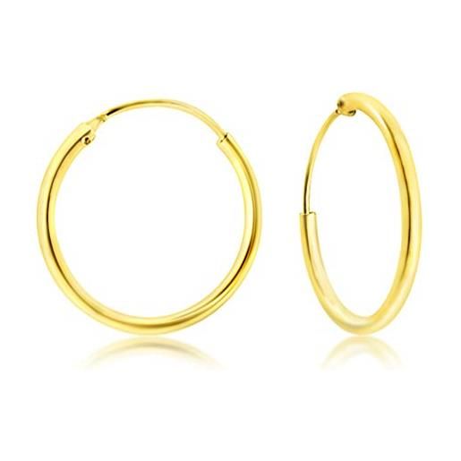 DTPsilver® orecchini donna argento 925 placcato in oro giallo - orecchini cerchio donna - creoli - cerchietti - spessore 2 mm - diametro 30 mm
