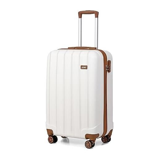 KONO valigia bagaglio a mano 55x35x20cm rigida e leggera trolley piccolo in abs valigie da viaggio con 4 ruote, bianco crema