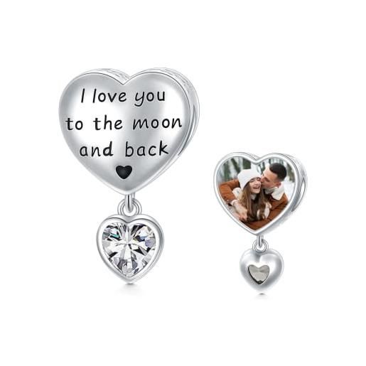LONAGO personalizzato foto charm per le donne argento 925 pietra natale con ti amo fino alla luna e al ritorno charm perline (aprile)