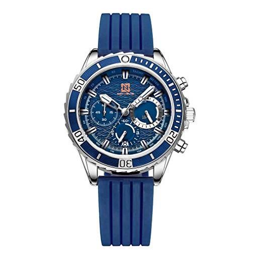 GORBEN orologio sportivo militare con cinturino in silicone per uomo, cronografo, data, orologio al quarzo da uomo, impermeabile striscia blu chiaro