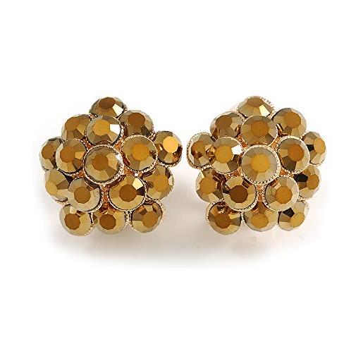 Avalaya orecchini a clip con cristalli di bronzo in tono oro - 20 mm d, misura unica, metallo