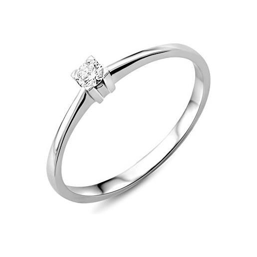 Miore anello donna solitario anello di fidanzamento diamante taglio brillante ct 0.07 oro bianco 18 kt / 750