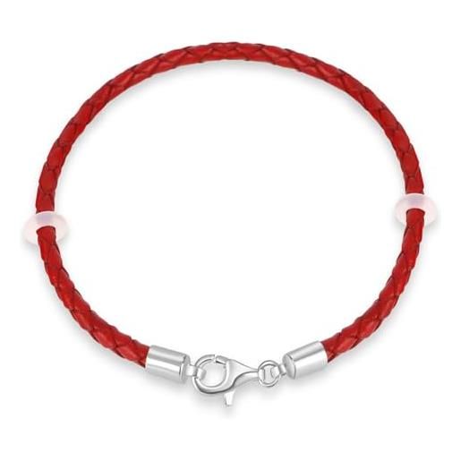 CRISNATA 21cm rosso braccialetto in pelle intrecciata con 925 argento sterling aragosta chiusura-fit pandora fascino/perline/ciondolo, regalo per uomini/donne/nipote natale compleanno capodanno