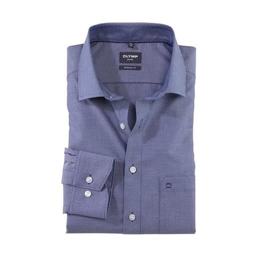 Olymp camicia da uomo a maniche lunghe luxor, faux uni, vestibilità moderna, global kent, blu 11, 40