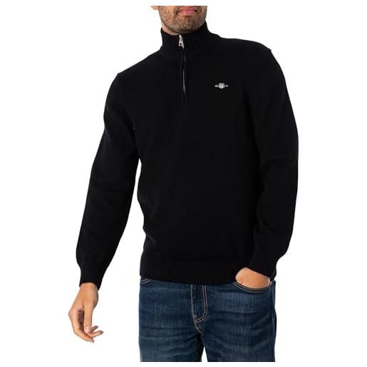 GANT casual cotton halfzip, maglione uomo, nero ( black ), l