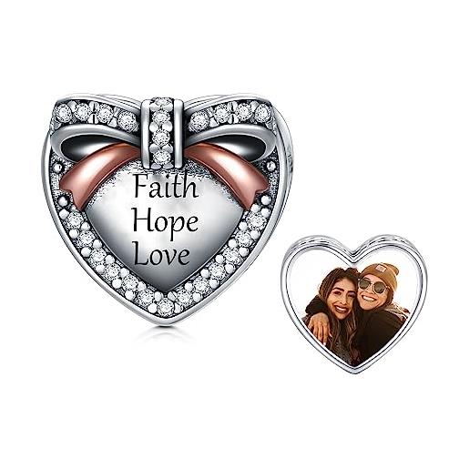 LONAGO foto charm personalizzato per le donne argento 925 fede speranza amore immagine charm perline