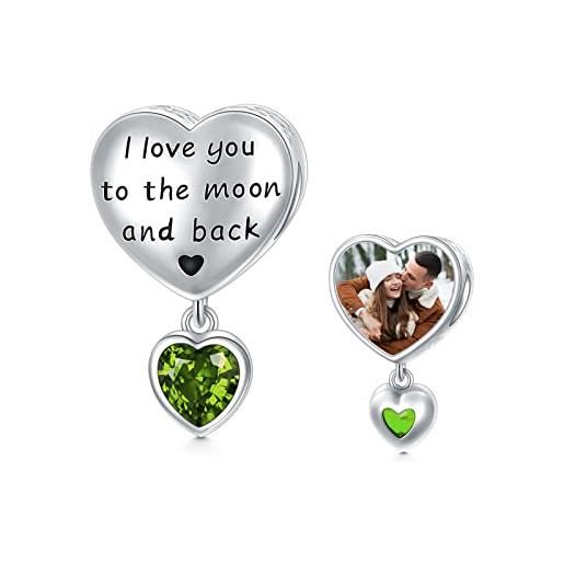 LONAGO personalizzato foto charm per le donne argento 925 pietra natale con ti amo fino alla luna e al ritorno charm perline (agosto)