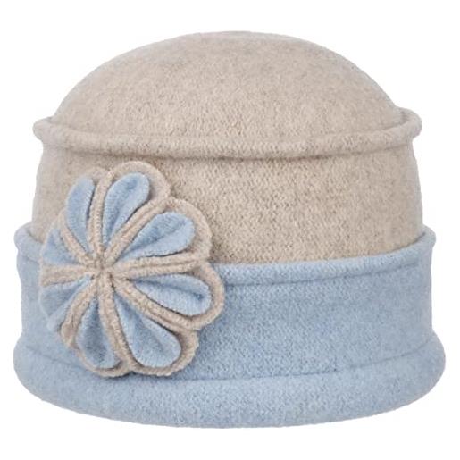 Seeberger, cappello in lana lavorata con fiore da donna, due tonalità, azzurro chiaro, 6 3/4 / 7 1/4