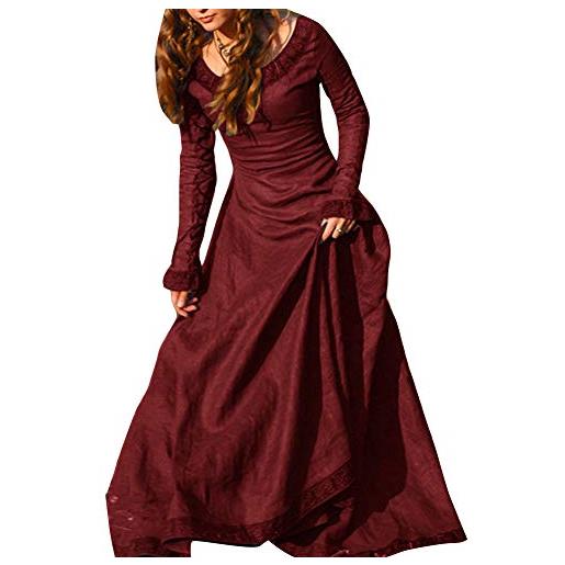 Runyue vestito da donna slim classico da festa di natale europeo con scollo tondo a maniche lunghe da donna s rosso