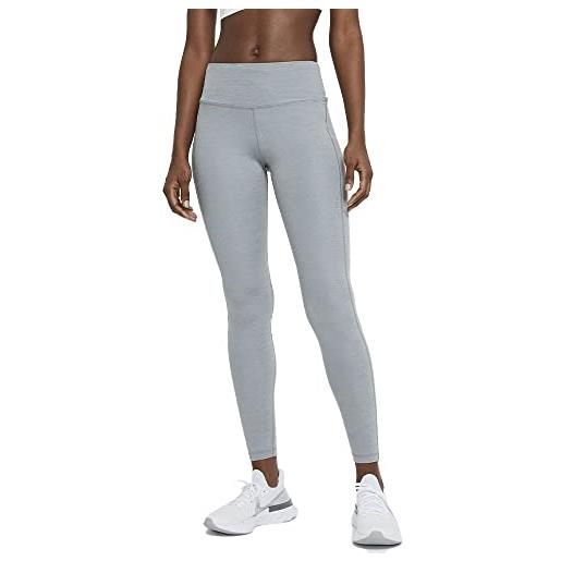 Nike w nk df fast tght pantaloni sportivi, smoke grey/htr/reflective silv, xs donna