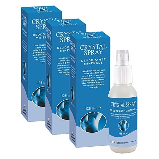 Generico crystal spray 125ml - deodorante minerale salino non profumato, attivo per 24 ore (3 confezioni)