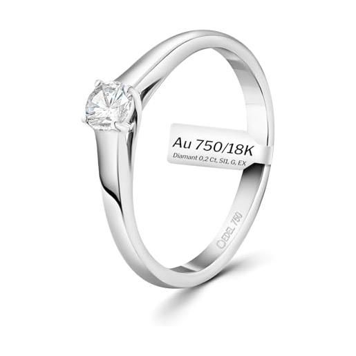EDELIND anello solitario diamante 0.20 ct oro bianco 18k 750 anello donna con diamante taglio brillante anello di fidanzamento ø 50 mm con scatola regalo