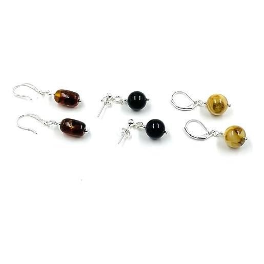 Amber Stone set di 3 paia di orecchini in ambra baltica orecchini in ambra naturale donna