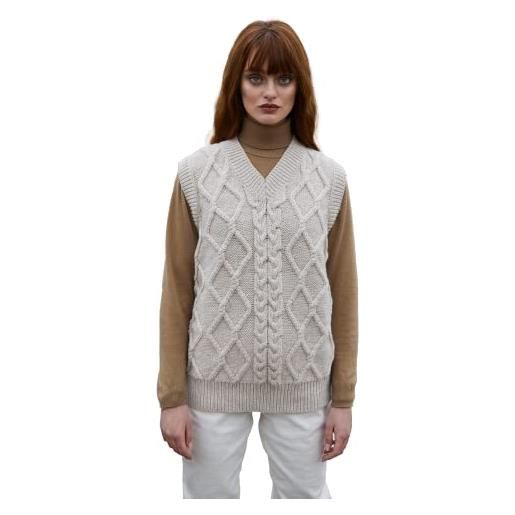 SAOL maglia da donna con scollo a v oversize con cavo lavorato a maglia senza maniche cardigan maglione lana top, pastinaca, l