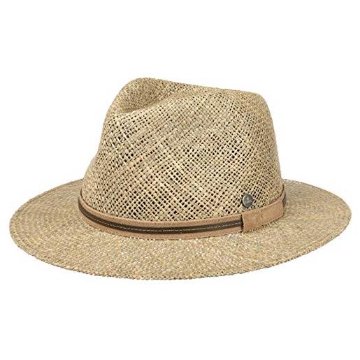 LIERYS cappello di paglia parsell traveller donna/uomo - made in italy cappelli da spiaggia sole con fascia pelle primavera/estate - 60 cm natura