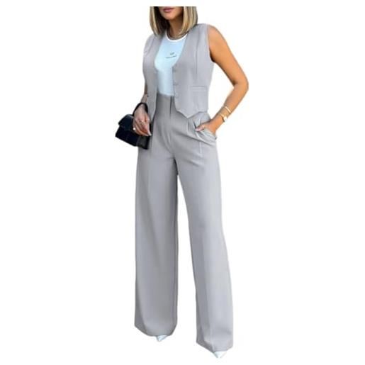 Onsoyours completo da donna due pezzi elegante senza maniche blazer scollo a v gilet ufficio business giacca gilet e pantaloni ufficio formale costume a grigiochiaro xs
