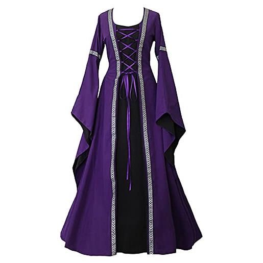 Generic vestito da donna stile retrò tinta unita manica tromba lungo principessa vestito medievale cappotto donne, viola, l