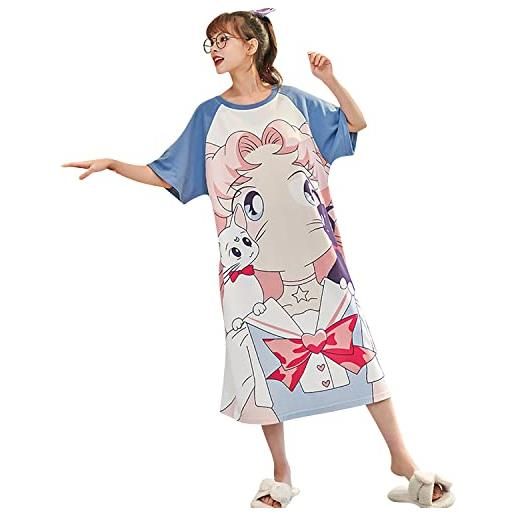 YAOMEI camicia da notte donna pigiami pigiama cotone modale, stampa simpatico cartone animato della biancheria della cinghia di babydoll chemise da note (stitch, one size)