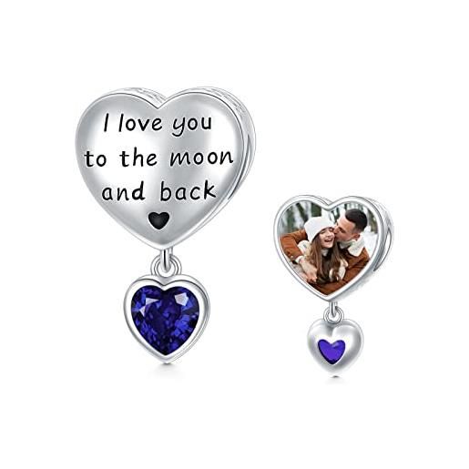 LONAGO personalizzato foto charm per le donne argento 925 pietra natale con ti amo fino alla luna e al ritorno charm perline (settembre)